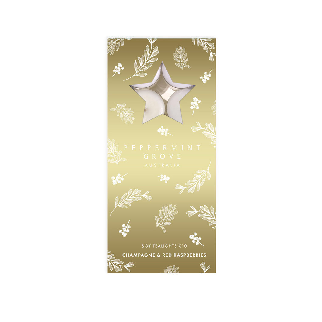 PEPPERMINT GROVE TEA LIGHT SET CHAMPAGNE & RED RASPBERRY